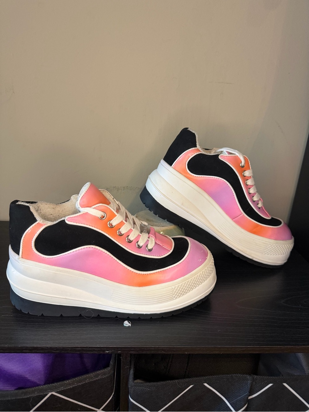 dELiA*s Pink and Orange Gradient Platform Lace-Up Sneakers